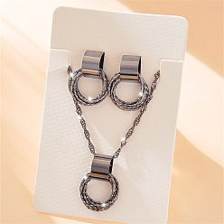 Черный Цвет Металла Комплекты из колье и серег-гвоздиков из сплава колец, металлический черный , 440 мм