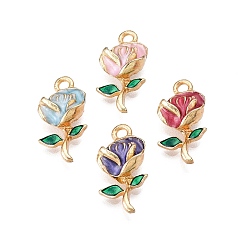 (52) Непрозрачная лаванда Стойки обшивки сплава эмали подвески, без кадмия, без никеля и без свинца, золотой свет, цветочный шарм, разноцветные, 18.5x9.5x5 мм, отверстие : 1.8 мм