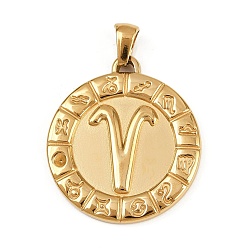 Овен 304 подвески из нержавеющей стали, ионное покрытие (ip), плоские круглые с созвездием, золотые, Овен, 28x25x2.5 мм, отверстие : 4.5x3.5 мм