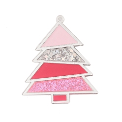Pink Рождественские тематические непрозрачные акриловые большие подвески с принтом, рождественская елка, розовые, 52.5x44.5x1.6 мм, отверстие : 4 мм