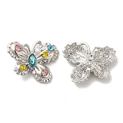 Разноцветный Подвески из сплава, со стеклом, платина, без свинца и без кадмия, очарование бабочки, красочный, 19x24x6.5 мм, отверстие : 1.8 мм