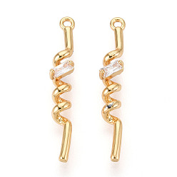 Настоящее золото 18K Латунные микропаве прозрачные подвески с фианитом, без никеля , реальный 18 k позолоченный, 30.2x4.7x4.9 мм, отверстие : 1.2 мм