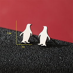 Нержавеющая Сталь Цвет Серьги-гвоздики из нержавеющей стали, не тускнеющие, пингвин, цвет нержавеющей стали, 11x7 мм