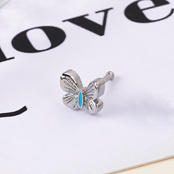 Бабочка Стиль бохо 304 носовые косточки из нержавеющей стали с эмалью глубокого небесно-голубого цвета, цвет нержавеющей стали, бабочка, 8 мм