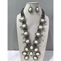 Кукурузный Шелк Овальные серьги-подвески и ожерелья из синтетической бирюзы, сплав ювелирных изделий, цвет колоса кукурузы, 600~700 мм