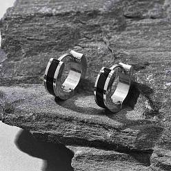 Черный 304 обруч серьги из нержавеющей стали эмаль, кольцо, чёрные, 13.5x4 мм
