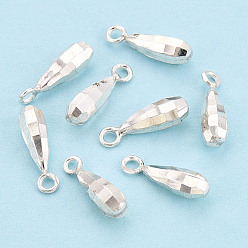 Серебро 925 серебряные шармы, граненые, слеза, серебряные, 11x3 мм, отверстие : 1.2~1.4 мм