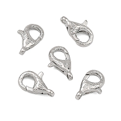 Real Platinum Plated SHEGRACE Brass Lobster Claw Clasps, Cadmium Free & Lead Free & Nickel Free, Real Platinum Plated, 13x9x4mm, Hole: 1.6mm