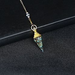 Turquoise Resin Cone Dowsing Pendulums, Natural Turquoise Chip inside and Metal Findings Charm, 380mm