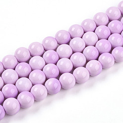 Фиолетовый Выпечки нарисованных стеклянных бусин прядей, имитировать фарфоровые бусины, круглые, два тона, фиолетовые, 8~8.5 мм, отверстие : 1 мм, около 99~106 шт / нитка, 30.31~32.28 дюйм (77~82 см)