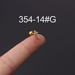 Arrow 316l серьги-гвоздики из нержавеющей стали с микропаве из кубического циркония, золотые, стрелка, 6 мм, штифты : 1.2 мм