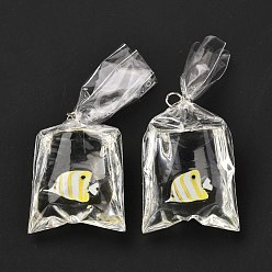 Белый Кулоны из смолы с железным прыжковым кольцом, 3 d распечатано, сумка с золотой рыбкой, белые, 48~51x22.5~23x9~12 мм, отверстие : 3 мм