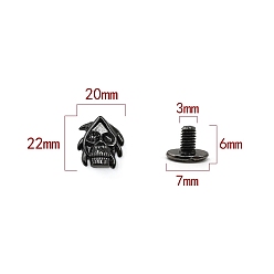 Gunmetal Zinc Alloy Decorative Buttons, Skull, Gunmetal, 2.2x2cm