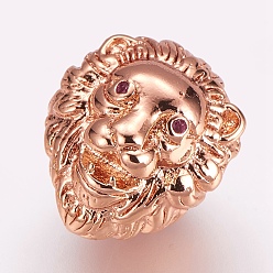 Розовое Золото Латунные микро проложить кубического циркония бусы, лев, розовое золото , 13x11x10 мм, отверстие : 3 мм