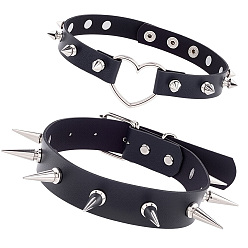 Черный 2шт. 2 стили регулируемые готические ожерелья-чокеры из искусственной кожи с сердечком, шипами и заклепками из сплава для женщин, платина, чёрные, 15.31 ~ 17-3/8 дюйм (38.9~44.1 см), 1 шт / стиль