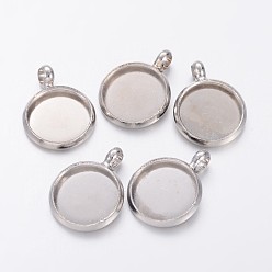 Platinum Brass Pendants Cabochon Settings, Flat Round, Platinum Color, 12mm, hole: 2mm, Tray: 10mm