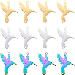 (52) Непрозрачная лаванда 12 шт. 3 цвета 201 подвески из нержавеющей стали, лазерная резка, колибри, разноцветные, 22x18.5x1 мм, отверстие : 1.5 мм, 4 шт / цвет