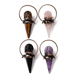 Смешанные камни Большие подвески из натурального смешанного камня в форме черепа, с кольца прыжок из латуни, Красная медь, 71~74x40~42x25~27 мм, отверстие : 6.5 мм