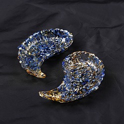 Kyanite Wing Shape Resin with Natural Kyanite Chips Inside Jewelry Display Plate, Cosmetics Organizer Storage Tray, 130x80x20mm
