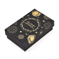 Rectangle Золотые штампованные картонные коробки для ювелирных изделий, с губкой внутри, для колец, маленькие часы, , Серьги, Браслеты, чёрные, прямоугольные, 8.6x5.5x2.8 см