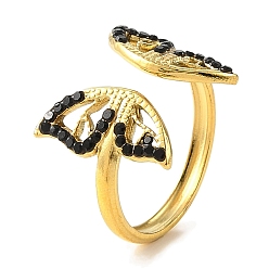 Настоящее золото 18K Ионное покрытие (ip) 304 открытая манжета из нержавеющей стали для женщин, со стразами, бабочка, реальный 18 k позолоченный, внутренний диаметр: 17 мм