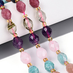 Смешанные камни Нити из натуральных бусин содалита, родонита, пренита, аметиста, розового кварца, амазонита в форме цветка и солнечного камня., рис, граненые, с бисером и картоном, 7.5~9x6~7 мм, отверстие : 0.9~1.2 мм, около 18~19 шт / нитка, 7.09~7.68 дюйм (18~19.5 см), 1 прядь / комплект