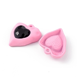 Pink Акриловые подвески краскораспылительные, со стразами, асимметричное сердце, розовые, 18.5x15x5.5 мм, отверстие : 1.5 мм