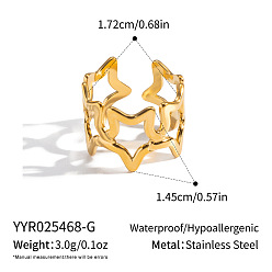 Настоящее золото 18K 304 открытые кольца-манжеты из нержавеющей стали для женщин, звезда, реальный 18 k позолоченный, 14.5 мм, внутренний диаметр: 17.2 мм