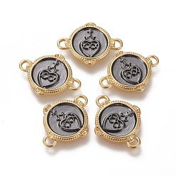 Real 18K Gold Plated & Gunmetal Brass Links Connectors, Long-Lasting Plated, Flat Round with Heart & Crown, Real 18K Gold Plated & Gunmetal, 18x23.7x1.8mm, Hole: 2x2.8mm
