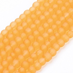 Goldenrod Transparent Glass Bead Strands, Frosted, Round, Goldenrod, 4mm, Hole: 1.1~1.6mm, about 200pcs/strand, 31.4 inch