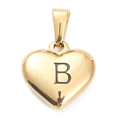 Letter B 304 Stainless Steel Pendants, Heart with Black Letter, Golden, Letter.B, 16x16x4.5mm, Hole: 7x3mm