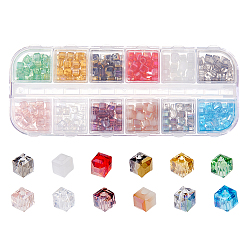 (52) Непрозрачная лаванда 360 шт 12 цвета гальванические стеклянные бусины, с половиным покрытием, граненые, кубические, разноцветные, 4~5x4~5x4~5 мм, отверстие : 1 мм, 30 шт / цвет