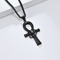 Черный Глаз Гора анк крест 304 подвеска из нержавеющей стали ожерелья из пшеничной цепи, чёрные, 23.62 дюйм (60 см)
