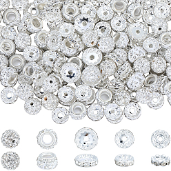 Кристалл 260 шт 5 стили вымощают диско-шар бусины, ручной полимерной глины шариков Rhinestone, круглый и плоский круглый, кристалл, 10~12 мм, отверстие : 1.5~2.5 мм
