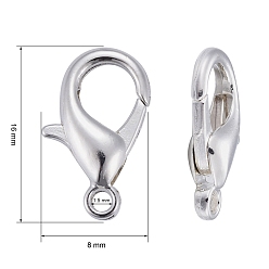 Silver Zinc Alloy Lobster Claw Clasps, Parrot Trigger Clasps, Cadmium Free & Lead Free, Silver Color Plated, 16x8mm, Hole: 2mm