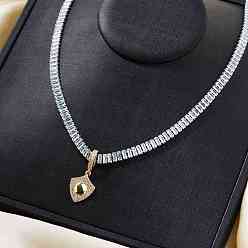 Платиновый & Золотой Модные теннисные ожерелья для мужчин в стиле рок-хип-хоп с подвеской в виде щита из латуни и прозрачными кубическими циркониями, платиной и золотом, 23.62 дюйм (60 см)