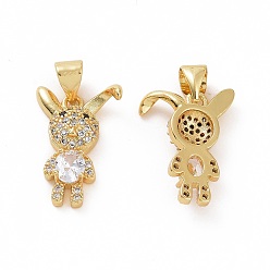 Golden Brass Micro Pave Clear Cubic Zirconia Pendants, Cadmium Free & Lead Free, Rabbit, Golden, 17.5x13x4mm, Hole: 3.5x5mm