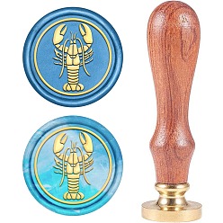 Золотой DIY альбом, латунные сургучные печати и деревянные ручки, узор лобстера, золотые, 89.5 мм, штампы: 2.45x1.45 см