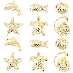 Echt 18 k vergoldet 12 Stück 6 Stile Rack-Beschichtung Messingperlen, Cadmiumfrei und Nickel frei und Bleifrei, Mischformen, echt 18 k vergoldet, 6.5~10x4.5~10x3~4 mm, Bohrung: 1~1.5 mm, 2 Stück / Stil