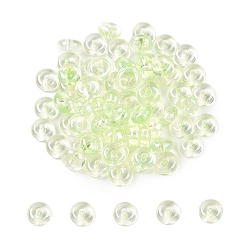 Зелено-Желтый Прозрачные окрашенные цветные стеклянные бусины, пончик, зеленый желтый, 6x3 мм, отверстие : 1.2 мм, Около 2500 шт / фунт