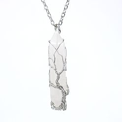 Хрусталь Натуральный кварцевый кристалл, двойной заостренный граненый кулон в виде дерева жизни, обмотанного медной проволокой, цепочка из сплава., серебряный цвет гальваническим, 20.87 дюйм (53 см)