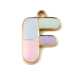 Letter F 304 подвески из нержавеющей стали, с эмалью, ионное покрытие (ip), реальный 18 k позолоченный, Буква F, 15x10.5x2 мм, отверстие : 1.5 мм