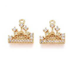 Настоящее золото 18K Латунные микро проложить кубического циркония прелести, замок, долговечный, без никеля , реальный 18 k позолоченный, 12x11.5x2 мм, отверстие : 1.2 мм