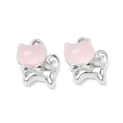 Pink Подвески из сплава и смолы, подвески в форме кошки, розовые, 17x15x5 мм, отверстие : 1.8 мм