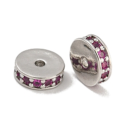 Средний Фиолетово-красный Стойки обшивки латунь микро проложить кубического циркония бусы, без свинца и без кадмия, платина, долговечный, круглые, средне фиолетовый красный, 8x2.5 мм, отверстие : 1.5 мм