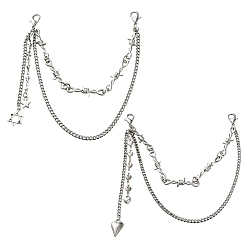 Mixed Shapes 4 шт. 2 стили двухслойная железная сплавная цепочка для украшения обуви, с карабин-лобстерами , старинное серебро и платина, разнообразные, 210~211 мм, 2 шт / комплект