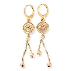 Light Gold Boucles d'oreilles dormeuses fleur strass, Boucles d'oreilles pompon chaînes en laiton pour femme, or et de lumière, 58x10.5mm