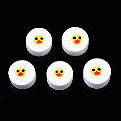 Weiß Manuell Polymer Ton Perlen, für DIY Schmuck Bastelbedarf, Flach runde mit ente, weiß, 8.5~9.5x4~5 mm, Bohrung: 1.6 mm