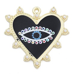 Черный Подвески из сплава , с пластиковой жемчужины, сердце, глаз, , чёрные, 33x33x3 мм, отверстие : 1.8 мм