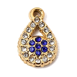 Teardrop 304 Stainless Steel & Rhinestone Pendants, Ion Plating(IP), Long-Lasting Plated, Real 18K Gold Plated, Teardrop, 13x8.5x3mm, Hole: 1mm